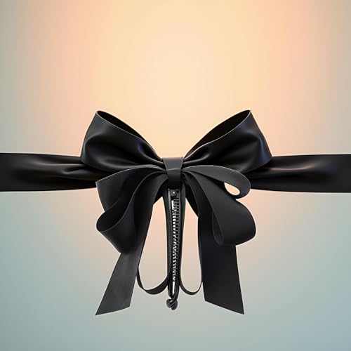 Black Bowknot Banana Clip Satin Ribbon Hair Claw & Ponytail Holder