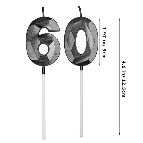 Black 60th Birthday Number Candles 3D Diamond Shaped Cake Decoration