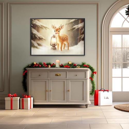 Vintage Christmas Reindeer Canvas Poster 12x16in Winter Wall Art