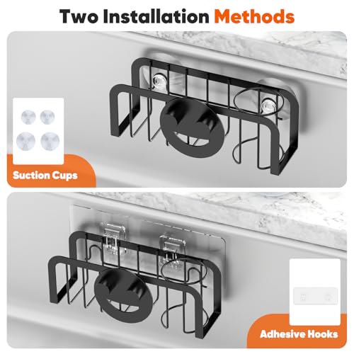 Kitchen Sink Sponge Holder with Suction Cups - Stainless Steel Sink Caddy Organizer for Dish Brush & Soap