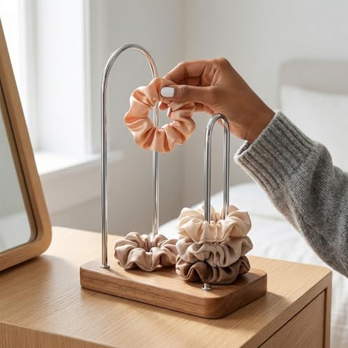 2-Pack Hair Tie Holder & Scrunchie Organizer - Natural Wood & Metal