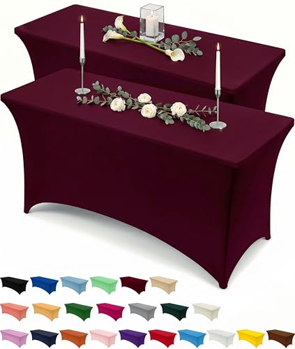 Utopia Kitchen Spandex Table Cloth - 6FT Fitted Cover, Burgundy, 2 Pack