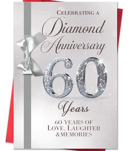 Elegant 60th Anniversary Card - Diamond Wedding Gift with Silver Bow