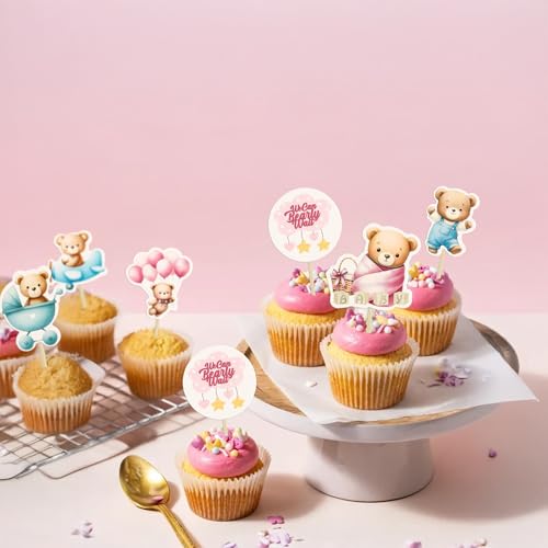 Ephlyn 36Pcs Baby Bear Cupcake Toppers for Baby Shower & Birthday