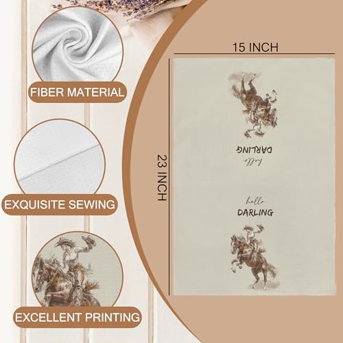 Western Cowboy Kitchen Towels Set of 2 - Retro Decorative Hand Towels