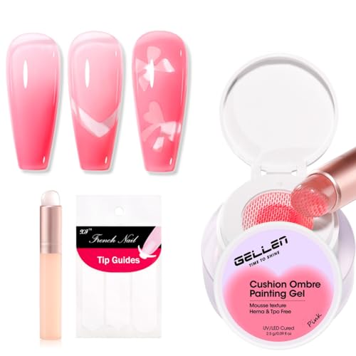 Gellen Pink Ombre Gel Nail Polish with Silicone Brush & French Tips