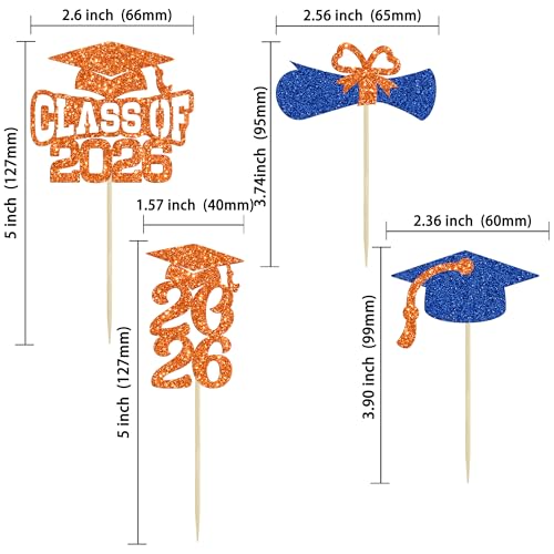 Graduation Cupcake Toppers - 36Pcs Class of 2026 Decorations