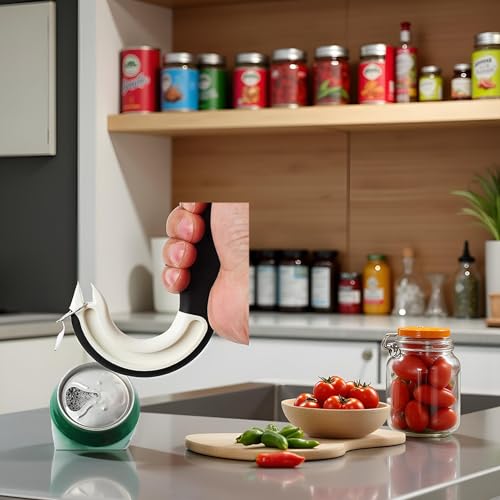 Ergonomic J-Shaped Can and Jar Opener for Weak Hands
