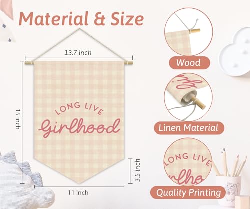 Girlhood Pink Checkered Wall Banner for Toddler Room Decor - 15x11in