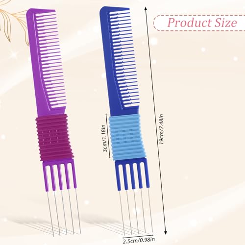 ZEYIYER 2PCS Metal Pick Comb Hair Lift Teasing Combs Blue and Purple