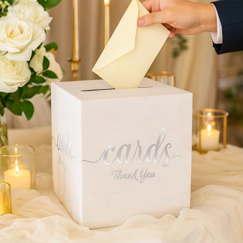 White and Silver Card Box - 7.8-Inch Foldable Gift Card Holder for Events