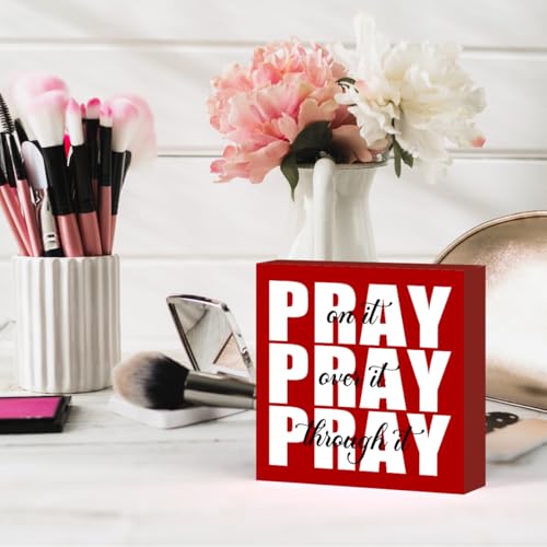 Inspirational Christian Wooden Box Sign - Pray Through It, 5x5