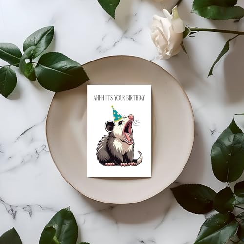Cute Possum Birthday Card - 5x7 Funny Opossum Greeting Card with Envelope