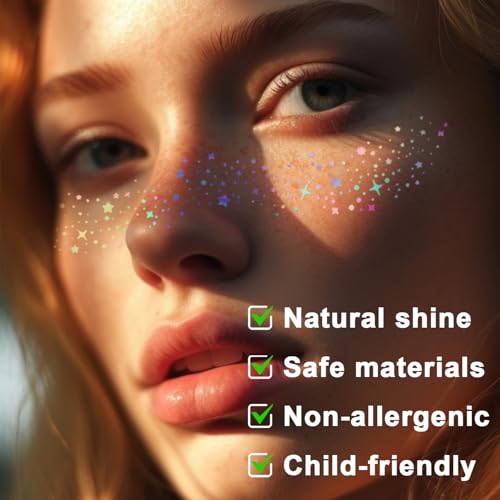 Holographic Glitter Freckles Face Tattoos - 8 Pack Waterproof Makeup Patches
