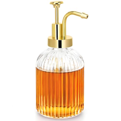 10oz Glass Coffee Syrup Dispenser with Gold Pump - Ribbed Design