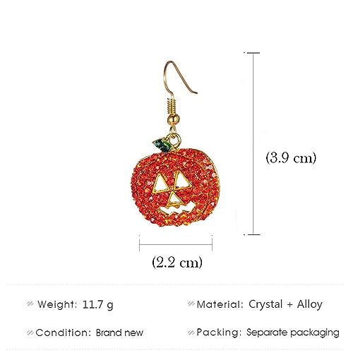 Halloween Pumpkin Earrings - Red Crystal Drop Jewelry - Costume Accessory