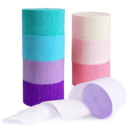 Pastel Crepe Paper Streamers 8-Pack, Pink Purple Blue Party Decorations