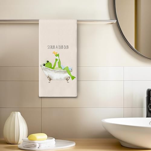 Beige Cute Frog Hand Towels - 16x24 Microfiber Kitchen & Bath Decor