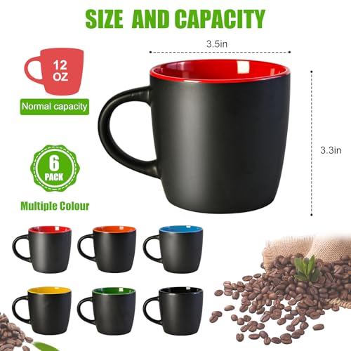 11oz Ceramic Coffee Mug Set Matte Black Porcelain Cups - 6-Pack