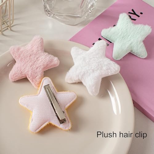 4 Pcs Yellow Star Hairpins Fluffy Fuzzy Soft Bangs Clips