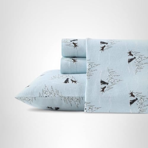 Eddie Bauer - Flannel Sheets Twin Size, Anti-Pilling & Wrinkle Resistant Cotton, Touchably Soft for All-Season Comfort - Bed Sheets with Matching Pillowcases & Fitted Sheet (Dog Friends Blue)