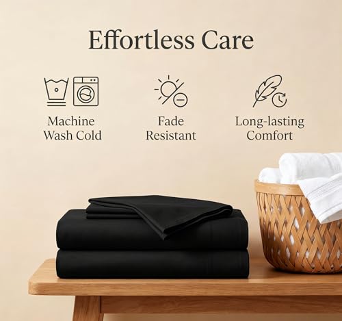 Luxury Brushed Microfiber Flat Sheet (Queen, Black) - Soft & Durable