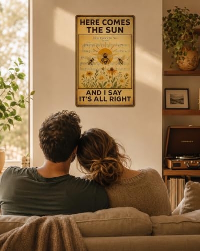 Here Comes The Sun Vintage Metal Tin Sign - 8x12 Inch Wall Art