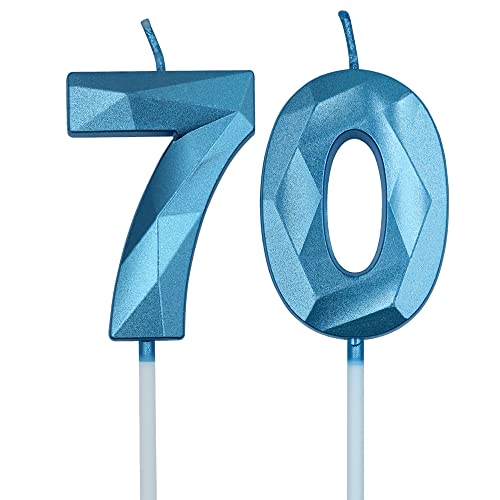Artensueno 70th Birthday Blue Number 70 3D Diamond Shaped Candles, 2 Pack