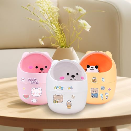 Kawaii Bear Desktop Trash Can - Pink Mini Countertop Wastebasket
