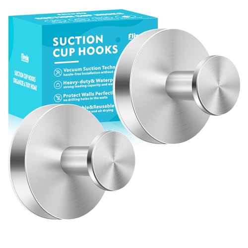 Heavy-Duty Suction Cup Hooks for Bathroom - No Drill, 2-Pack