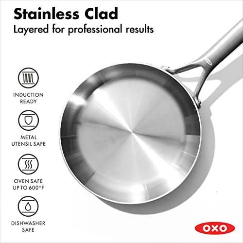 OXO Mira Tri-Ply Stainless Steel, 8" Frying Pan Skillet, Induction, Multi Clad, Dishwasher and Metal Utensil Safe