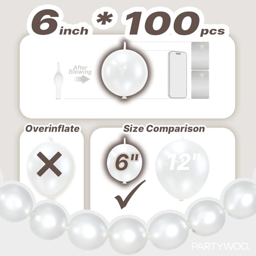 100 Pack Pearl White Linking Balloons - 6 Inch for Parties