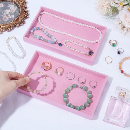 2Pcs Pink Velvet Jewelry Drawer Organizer Trays, Stackable Blank Inserts