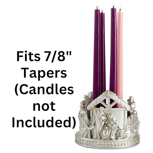 Nativity Scene Advent Wreath Candle Holder - Christmas Countdown Holy Family Centerpiece, 6x5.25 Inches