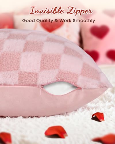 Valentine's Day Pillow Covers Set of 2 - 18x18 Inch Plush Faux Fur