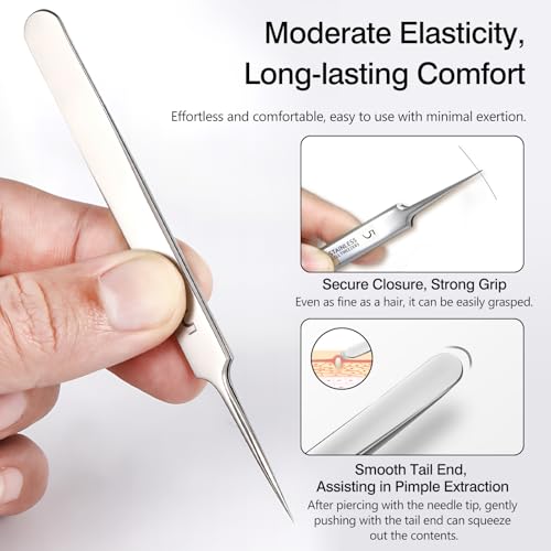 Kootinn 3-Piece Blackhead Removal Tweezers Set - Stainless Steel Pimple Popper