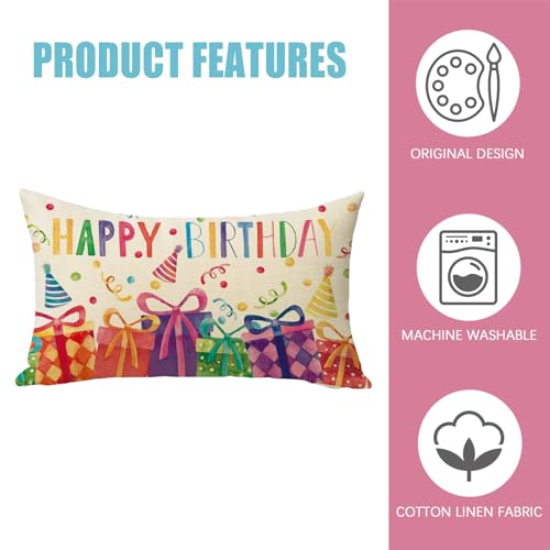 Fahrendom Happy Birthday Lumbar Pillow Cover 12x20 Inches Decorative Cushion Cover