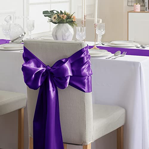 Purple Satin Table Runner 12x108 Inches - 24 Pack for Wedding & Party Decor