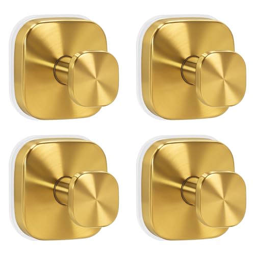 Gold Suction Cup Hooks for Shower - Heavy Duty No Drill Towel Holders, 4 Pack