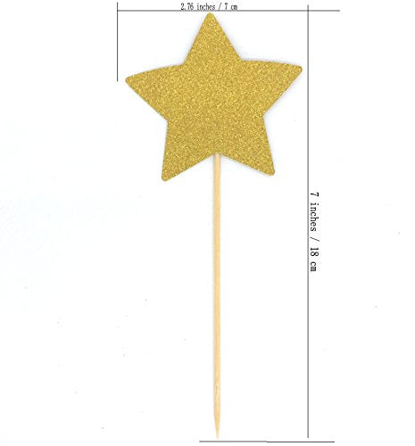 Gold Glitter Star Cake Toppers - Double Sided, Pack of 12