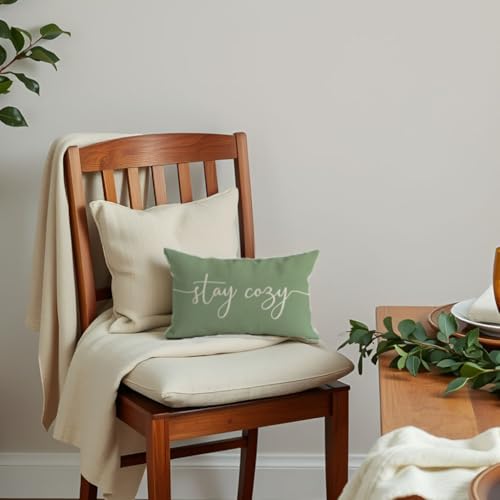 PANDICORN Sage Green Lumbar Pillow Cover 12x20 | Rustic Farmhouse Decor