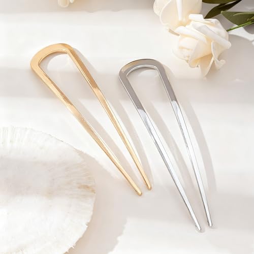 NZOZKOEX Metal French Hair Pins, 5.5 Inch U-Shaped Bun Pins, 2 Pack