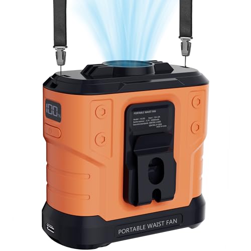 HIKEOUT Portable Waist Fan C-Orange 10,000mAh 5-Speed Handheld & Clip Fan