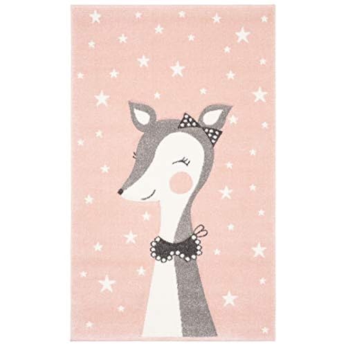 SAFAVIEH Carousel Kids Collection Accent Rug - 2' x 3', Pink & Ivory, Doe Design, Non-Shedding & Easy Care, Ideal for High Traffic Areas for Boys & Girls in Playroom, Nursery, Bedroom (CRK191P)