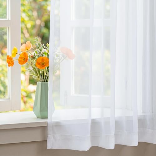 NICETOWN White Sheer Kitchen Curtains, 24" Long, 2 Panels