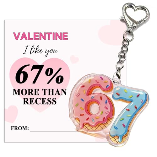 67 Valentine Favor Keychain Set - Funny Acrylic Gifts for Kids & Teens