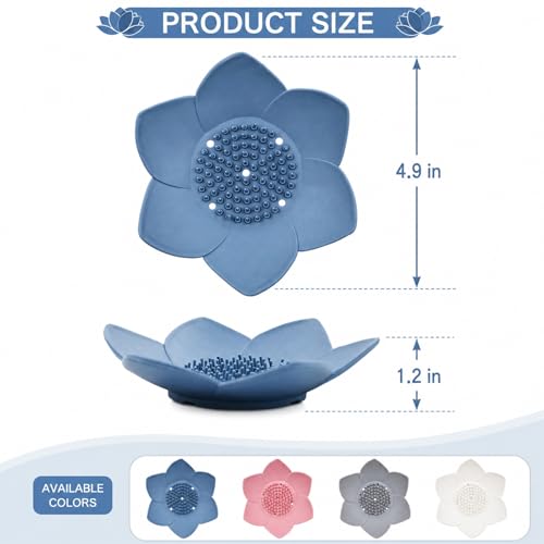 4 Pack Silicone Soap Dish, Lotus Self-Draining Soap Holder for Shower