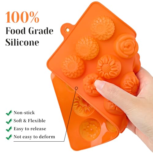 Flower Silicone Molds for Chocolate and Crafts, 6-Piece Food Grade BPA-Free Set