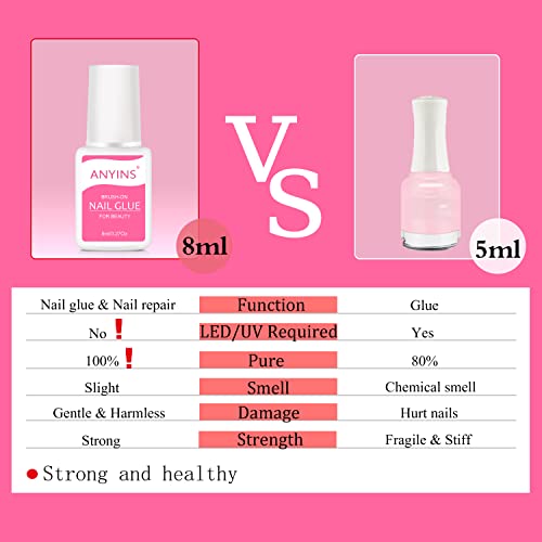 ANYINS Professional Brush-On Nail Glue for Acrylic & Press-On Nails (8ml)