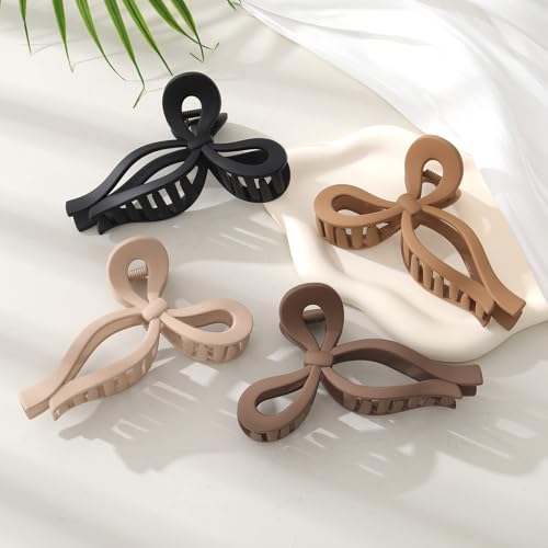 CHLINS 4-Pack Extra Large Bow Hair Claw Clips for Thick Hair, 5.1"